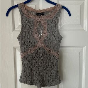 Bebe Tan and Grayish, Mauve Lace Tank Top